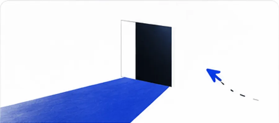 Minimal abstract contact artwork with an open doorway and cursor gesture